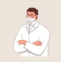 Doctor in lab coat with his arms crossed.