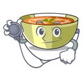 Doctor lentil soup in a mascot bowl