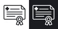 Doctor license or medical certificate icon. Simple two-tone vector illustration on black and white background