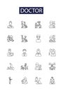 Doctor line vector icons and signs. Surgeon, Practitioner, Consultant, Specialist, Specialist, Medic, Clinician, Healer