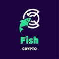 Crypto logo combination with fish image on dark background. Royalty Free Stock Photo
