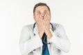 The doctor made a mistake while working. The doctor is in a panic. Emotional expression Royalty Free Stock Photo