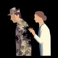 A doctor make a pazzle soldier military medicine illustration