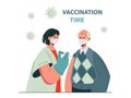 Doctor makes an injection of flu vaccine to old man.