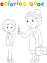 Doctor makes vaccination to the patient. Coloring book for kids Royalty Free Stock Photo