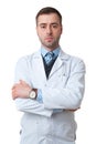 Doctor male with crossed arms isolated on white Royalty Free Stock Photo
