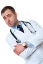 Doctor male with crossed arms on white background Royalty Free Stock Photo