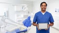 doctor or male dentist showing tablet computer Royalty Free Stock Photo