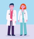Doctor male and female with stethoscope professional occupation character Royalty Free Stock Photo