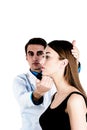 Examination of plastic surgery doctor, patient and consultation