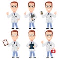 Doctor man cartoon character. Vector design set of professionals