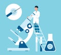 Doctor man with microscope, eco fertilization Royalty Free Stock Photo