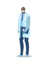 Doctor man. Vector image of a full-length doctor with a stethoscope in a white coat, a protective mask and gloves