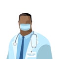 Doctor man. Vector image of a doctor with a stethoscope in a white medical gown and a protective mask