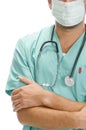 Doctor with mask on his mouth and stethoscope Royalty Free Stock Photo