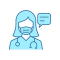 Doctor in Mask with Speech Bubble Consultation Concept Line Icon. Healthcare Chat Outline Icon. Physician Talking Color Royalty Free Stock Photo