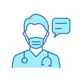 Doctor in Mask with Speech Bubble Consultation Concept Line Icon. Physician Talking Color Pictogram. Healthcare Chat