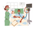 Doctor in Mask Standing Near Patient Lying on Hospital Cot as Medical Staff Working in Clinic Vector Illustration