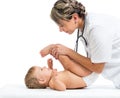 Doctor massaging or doing gymnastics baby girl
