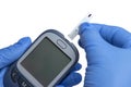 Doctor measuring glucose test level monitors and controls high blood sugar diabetes and glycemic health care concept