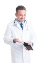 Doctor or medic asking bribe by showing empty wallet