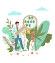 Doctor medic in labaratory research and medical plants virus prevention vector flat illustration, herbal natural