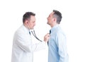 Doctor or medic using stethoscope on his doppelganger Royalty Free Stock Photo