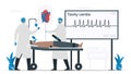 Doctor and medical assistant treat a patient. This heart disease called tachycardia arrhythmia. Periodic signal is fast impulse