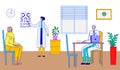Doctor medical examination patient, therapist character sick vision therapy line flat vector illustration, comfortable