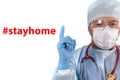 #stayathome doctor in protective holds thumb up Royalty Free Stock Photo