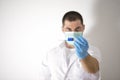 Doctor in medical mask ready to make injection. Corona virus vaccin Royalty Free Stock Photo