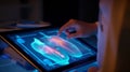 Doctor examining x-ray image of lungs on tablet in medical office