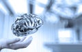 Doctor neurologist hand show metal brain Royalty Free Stock Photo