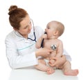 Doctor or nurse auscultating child baby patient heart with stethoscope Royalty Free Stock Photo