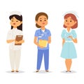 Doctor nurse character vector medical woman staff flat design hospital team people doctorate illustration. Royalty Free Stock Photo