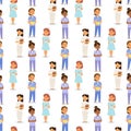 Doctor nurse character vector medical woman staff flat design hospital team people doctorate seamless pattern bakground