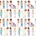 Doctor nurse character vector medical woman staff flat design hospital team people doctorate seamless pattern bakground