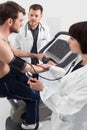 Doctor and nurse examination of cardiac stress test Royalty Free Stock Photo