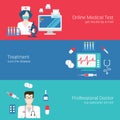 Doctor nurse medical care staff concept flat banner icon set