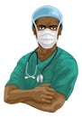 Doctor or Nurse in Scrubs Uniform and Medical PPE