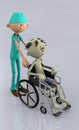 Doctor nurse pushing wheelchair