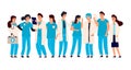 Doctor nurse set. Vector male and female hospital staff. Medical team doctors and nurses, therapist and surgeon in Royalty Free Stock Photo