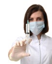 Doctor or nurse with syringe needle for flu injection vaccination concept Royalty Free Stock Photo