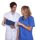 Doctor and nurse talking about the examination