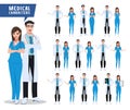 Doctor and nurse vector character set. Medical and health care characters with various poses