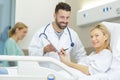 doctor and nurse visiting senior woman at hospital Royalty Free Stock Photo