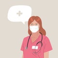 Doctor or Nurse wearing Medical Face Mask. Medical person profession modern vector flat illustration. Doctor and Royalty Free Stock Photo