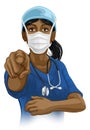 Doctor or Nurse Woman in Scrubs Uniform Pointing