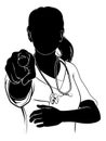 Woman Doctor or Nurse Scrubs Pointing Silhouette Royalty Free Stock Photo