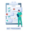 Doctor nutritionist planning diet program, vector illustration. Weight loss program, healthy diet, proper nutrition.